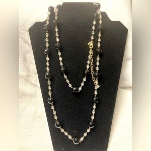 Joan Rivers vintage onyx crystal necklace 46”